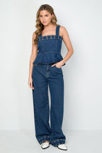 Eyelet Statement Denim Top
