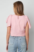 Polyester Women's Short Sleeve Top Ruffle Shoulder Design