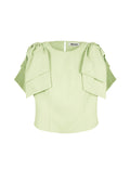 Polyester Women's Short Sleeve Top Ruffle Shoulder Design