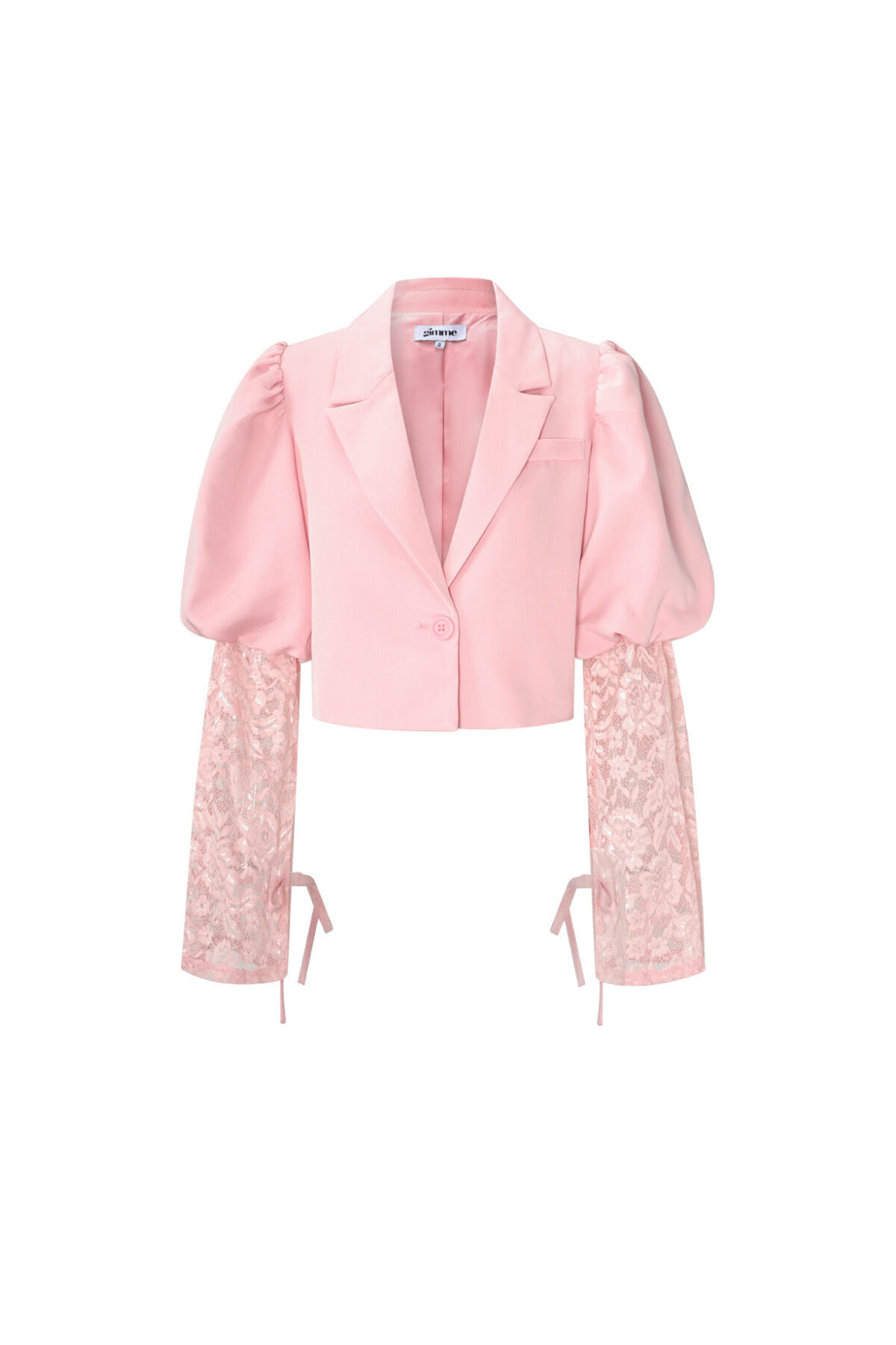 Cotton Blend Women's Blazer Puff Sleeve Lace Insert