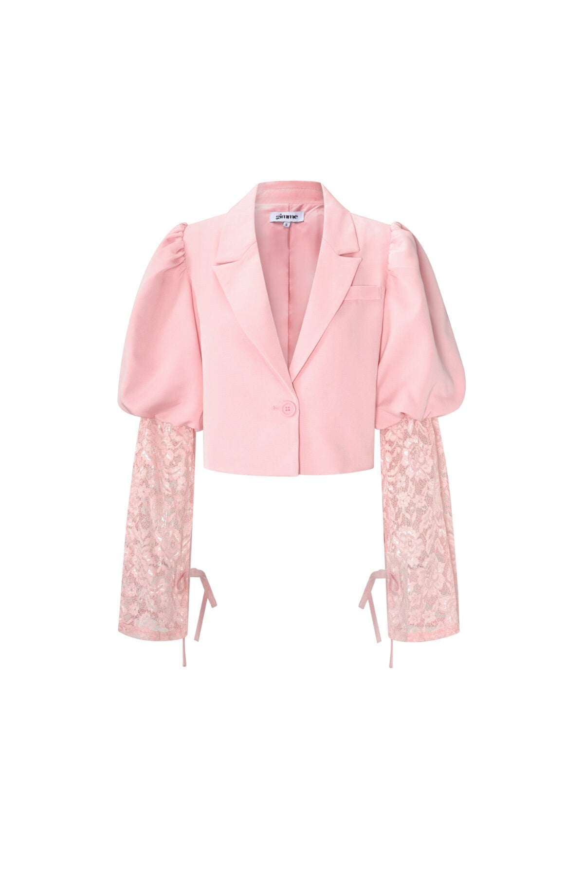 Cotton Blend Women's Blazer Puff Sleeve Lace Insert