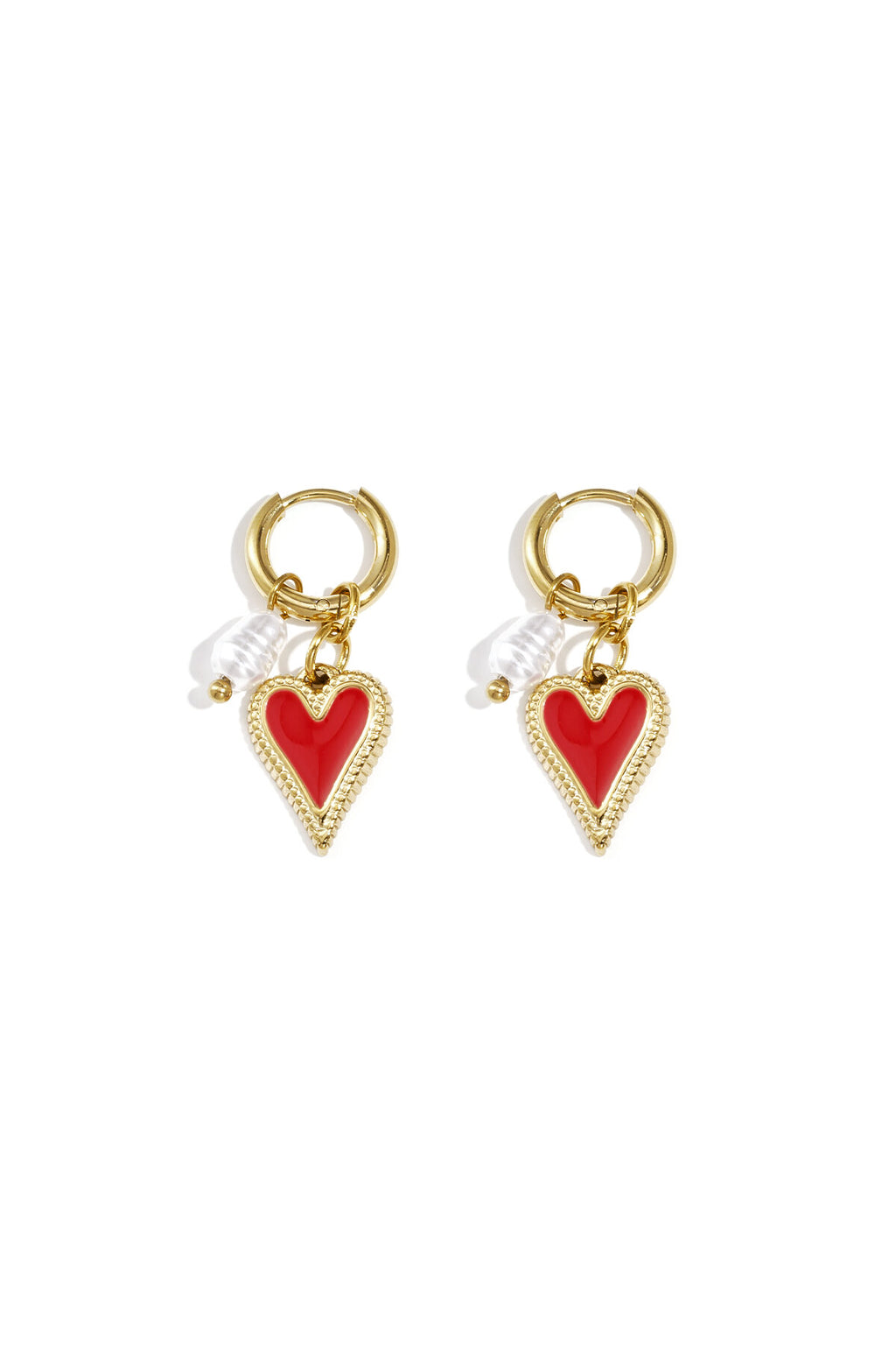 Earrings with hanging heart and pearl