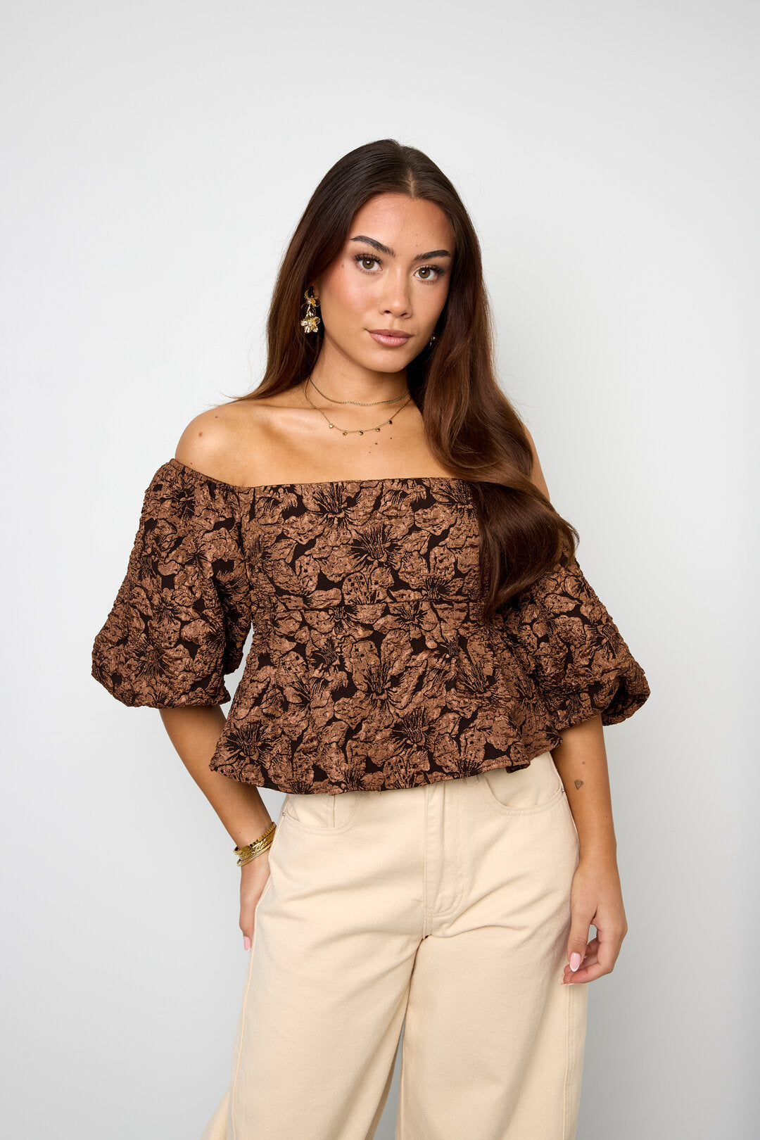 textured puff sleeve top