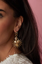 Earrings with sun heart and bead pendant